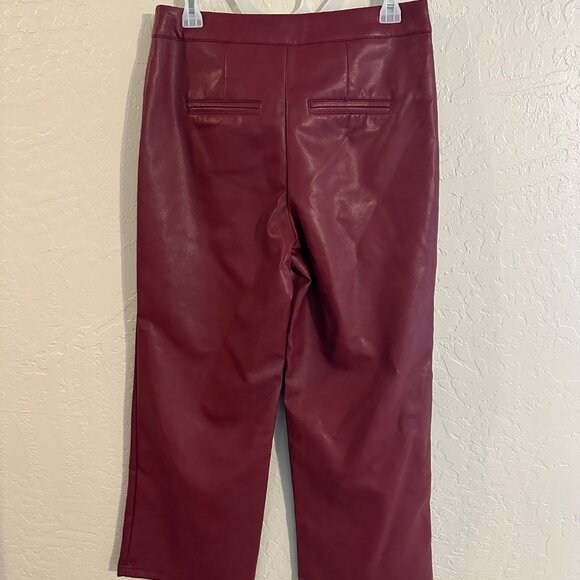 Bagatelle Red Faux Leather High Waisted Straight Leg Cropped Pants - Picture 9 of 9